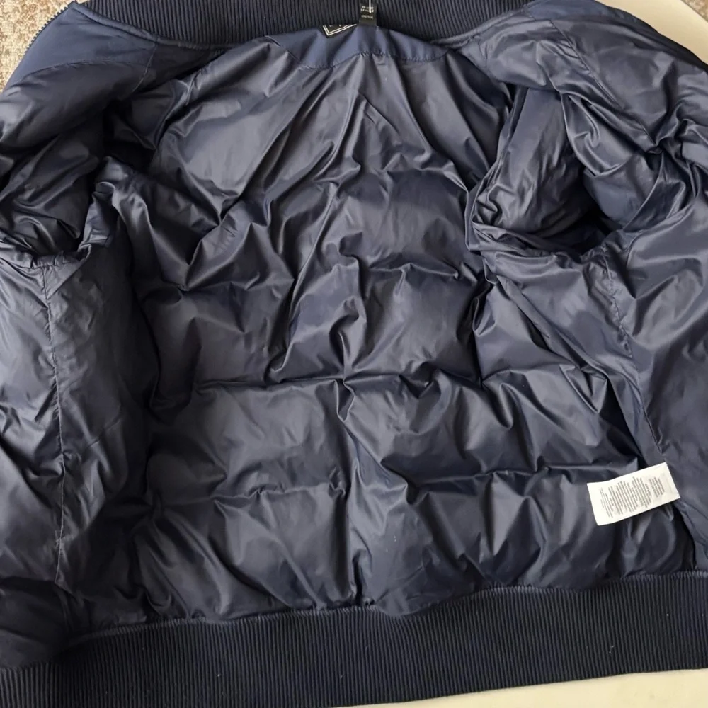 Polo Ralph Lauren Varsity Duck Down Puffer Bomber Jacket Size Medium Navy Blue